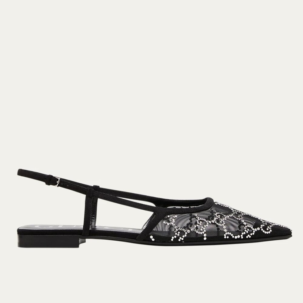 Gucci Crystal GG Monogram Demi Mesh Slingback Ballerina Flat Sandals Shoes